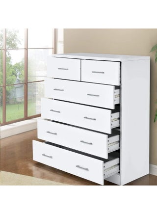 Artiss Chest of Drawers 6 Drawer White Tallboy, Dresser Clothes Storage Cabinet Organizer Lowboy Bedside Table Bedroom Furniture Home Living Room Hallway Entryway